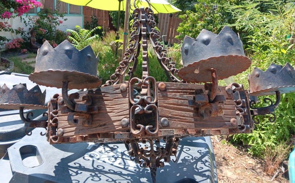 Nineteenth century spanish revival iron eight light Gothic chandelier