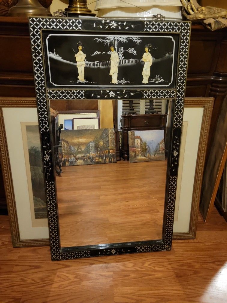 Antique Asian Geisha Mirror 