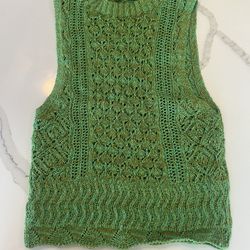 Zara Medium Green Knitted Crochet Shirt 