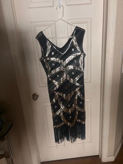 Flapper dress Black and Gold Sequin Fringe Flapper Dress