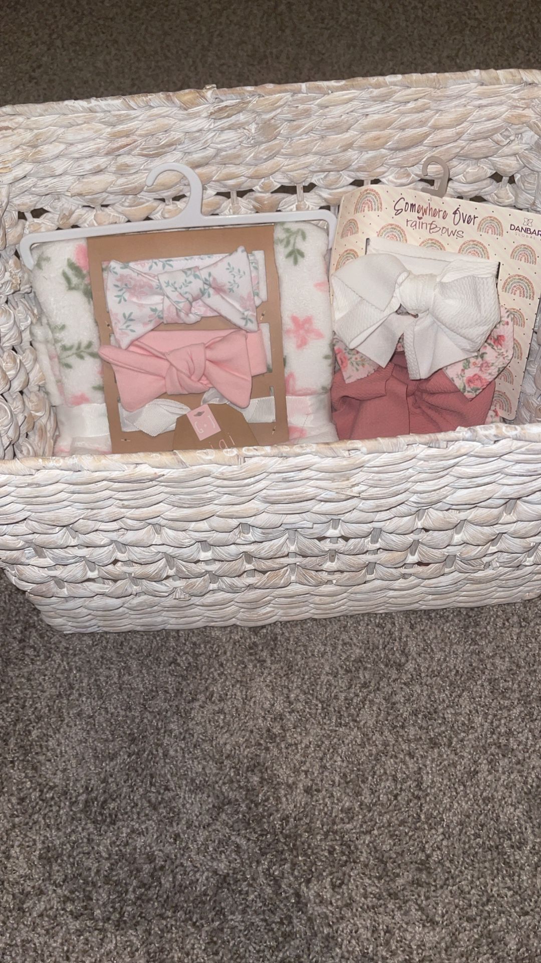 Brand New Baby GIRL Basket With Blanket & Hair bands
