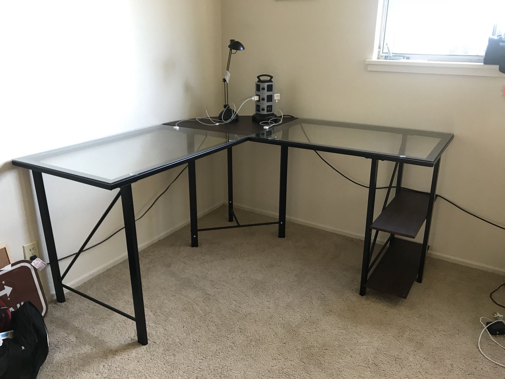 Staples L-shaped Corner Desk w/ Bookshelf!