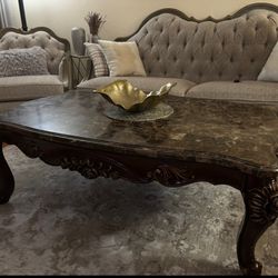 (GIFT INCLUDED)Elegant 6-Piece Dining Set + Matching Marble Coffee Table 