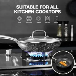 8-inch skillet with lid, black granite skillet, non-toxic, PFOA-free, even heating and less oil, 8-inch tortilla pan with heat-resistant handle, suita