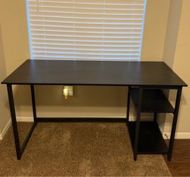 Black Computer Desk with Side Shelves