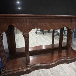 Solid Wood Console Table / TV stand with Mirror Back – Vintage 