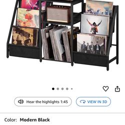 LELELINKY Black End Table,Record Player Stand with Vinyl Storage,3 Tier Side Table with Display Shelf Storage Up to 180 Albums, Large Record Holder fo