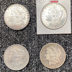 Set Of Four 1884,1890,1898 & 1921 Morgan Dollars 90% Silver