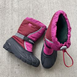 SOREL Flurry red/pink Insulated Waterproof Winter Snow Boots Size 6 youth