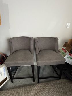 Set of 2 Gray Upholstered Bar Stools