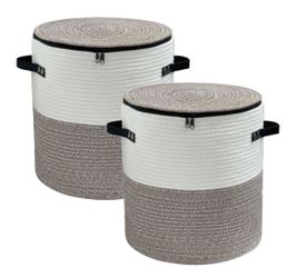 Cotton rope Storage Basket with Zipper cover & Woven baskets with Lid ( Set of 2)