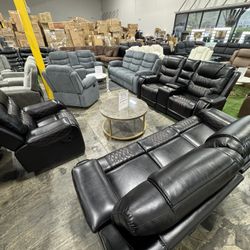 Premium Recliner Living Room 3Pcs Set Black and Brown / Reclinable Premium Sala de Estar Juego de 3 Piezas Negro y Marrón