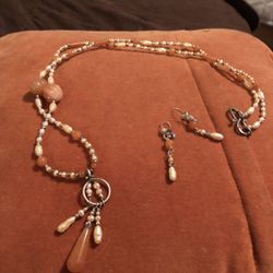 Peach  & Off White Pearl Necklace Set