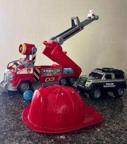 Paw Patrol Fire Truck with water balls + firetruck hat + police car with sound kids toys  Limit Edition Toys
