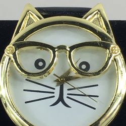 BEAUTIFUL CAT BLACK LEATHER WRIST WATCH 