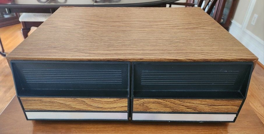 VTG Wood Grain VHS Storage 24 VCR VHS Cassette Tapes Slide Plastic Drawers