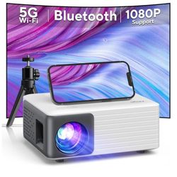 Mini Projector with WiFi and Bluetooth, 1080P Supported Projector with Projector Stand, Portable Movie Projector for Home Theater/Outdoor, Compatible 
