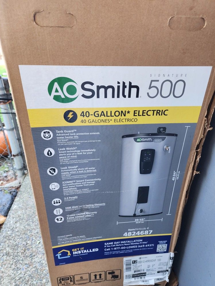 A.O. Smith Signature 500 40-Gallon Tall 12-year Limited Warranty 5500-Watt Double Element Smart Electric Water Heater