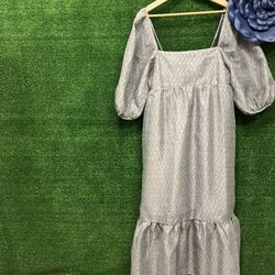 Anthropologie Gray Puffy Sleeve Long Dress Size Large NWT Brand New