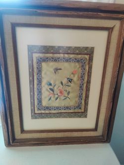 Vintage Embroidered Floral Art - $18