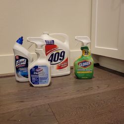Assorted Kitchen/Bathroom Cleaners: Formula 409, Lysol Toilet Bowl Cleaner, Clorox Clean up × 2