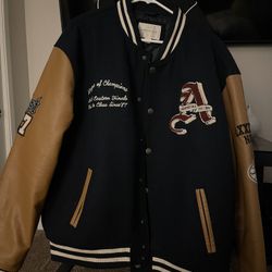 Aeropostale Varsity Bomber Letterman Jacket Coat Patches Gold And Blue