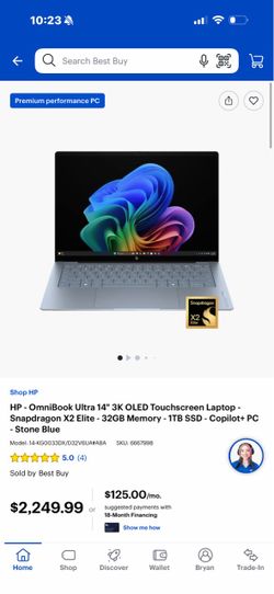 HP - OmniBook Ultra 14" 3K OLED Touchscreen Laptop - Snapdragon X2 Elite - 32GB Memory - 1TB SSD - Copilot+ PC - Stone Blue