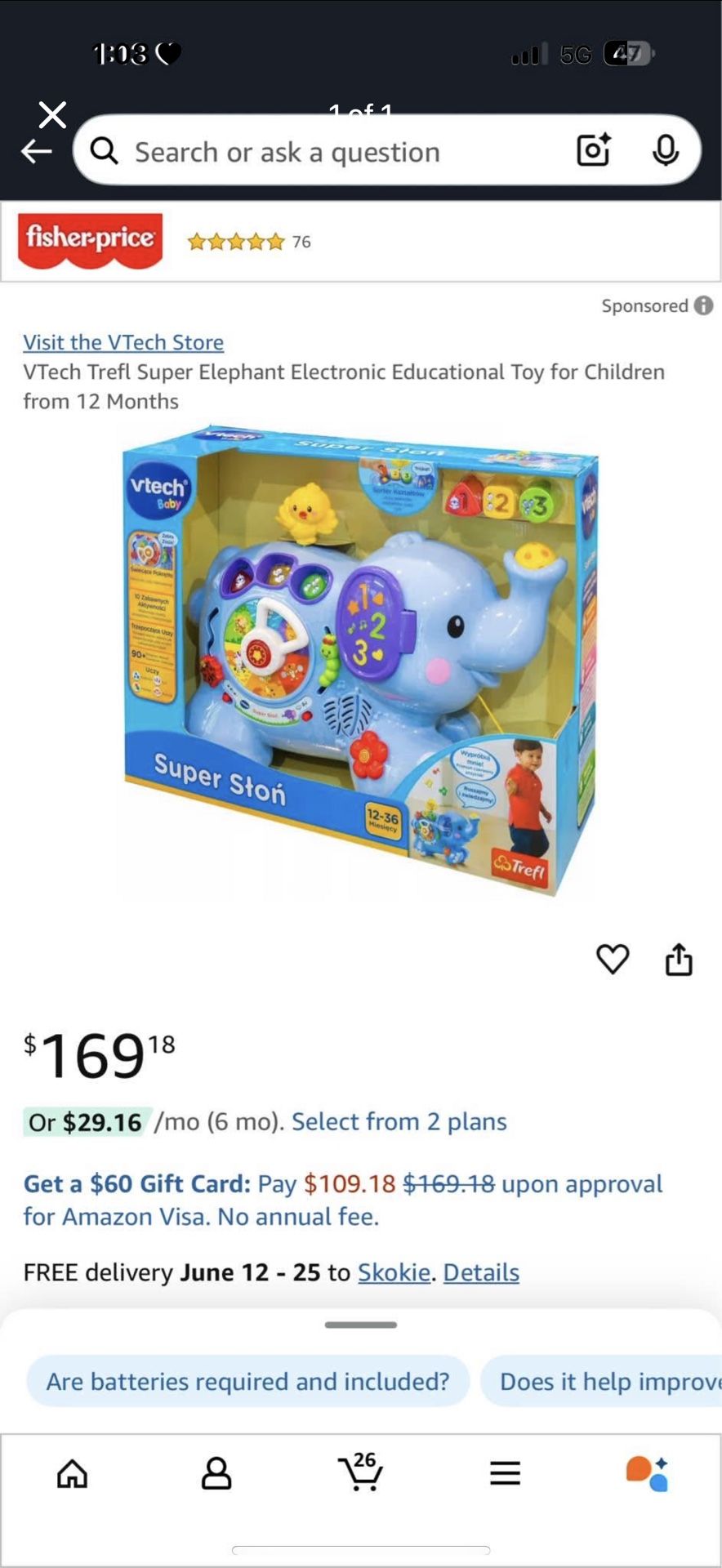 Vtech trefl super elephant electronic educational toy
