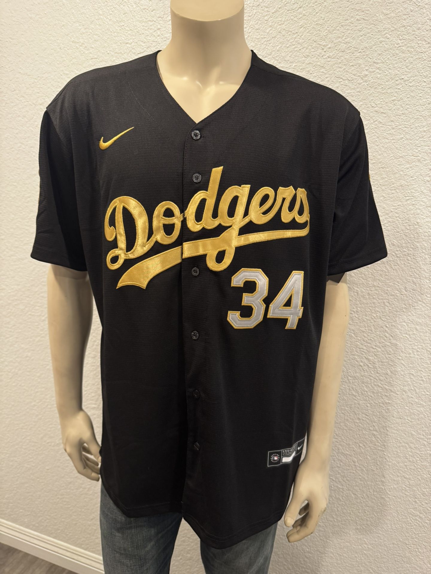 Fernando Valenzuela Dodgers Black Gold Champion Stitched Jersey