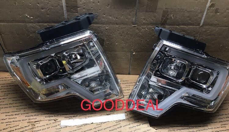 *DENT IN LENS/DEFECT* #OH26 FIT 2009-2014 Ford F150 F-150 Head Light Headlights Chrome Halogen Headlight Pair Set