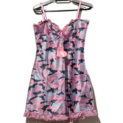 Sugar Thrillz Snowflake Cadet Camo Sequin Mini Dress Sz M Pink Lace NWT