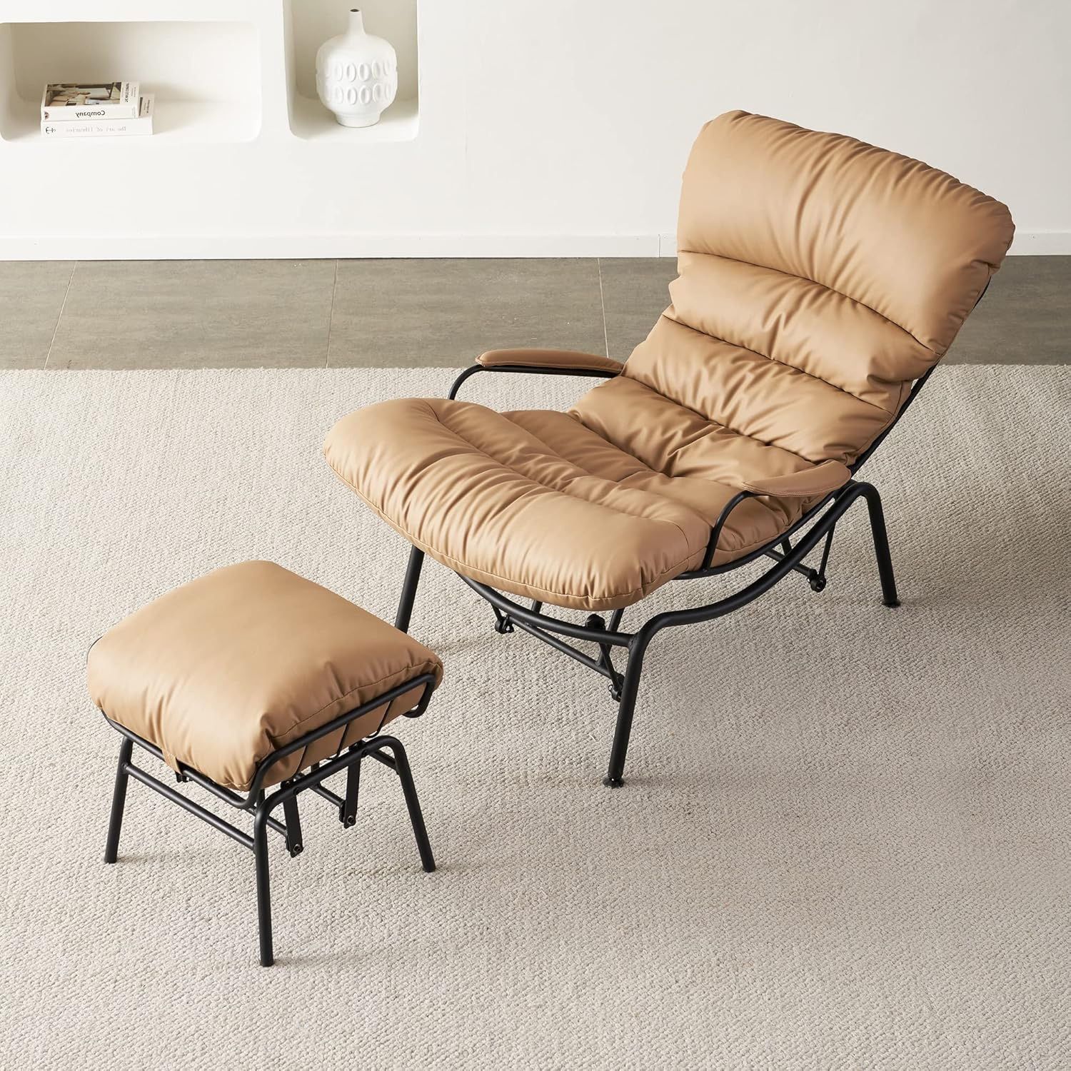 New Luxury Rocking Chair with Ottoman, Glider Recliner with Footrest, Lazy Accent Chair with Comfortable Cushion for Living Room, Bedroom, Office, Fau