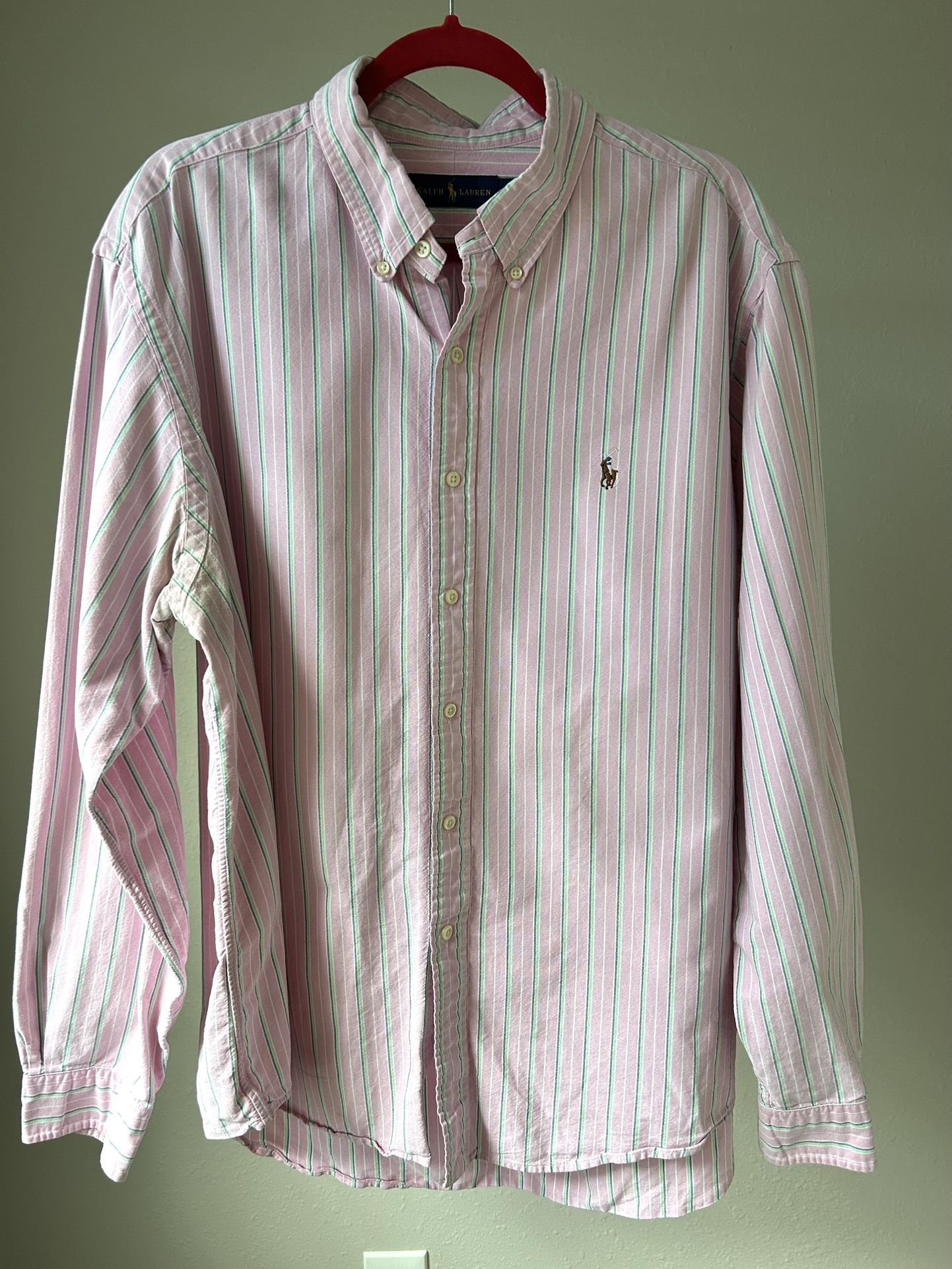 Ralph Lauren Mens Pink Striped Cotton Long Sleeve Shirt - Size XXL