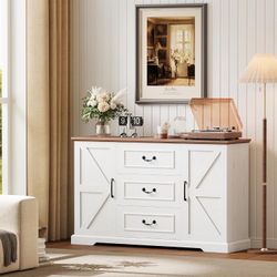Buffet Cabinet with Storage, 55” Morden Farmhouse Sideboard Storage Cabinets with 3 Drawer, Coffee Bar Cabinet for Dining Room, Kitchen, Living Room, 