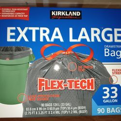 Kirkland Signature Extra Large FlEX-TECH 33 -Gallon 90 Bags New Never Opened