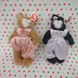 Pouncer Attic Treasures Vintage TY 1993 with Original Tags and Ty Purrcy Black White Cat Plush Animal