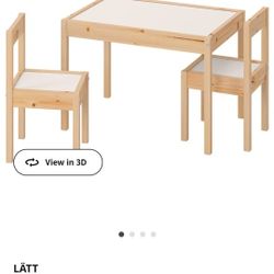 Brand New in Box Never Opened Ikea LÄTT Children's table and 2 chairs, white/pine 
