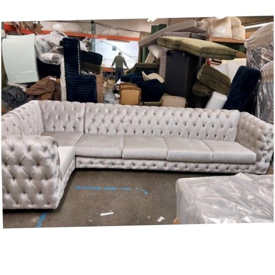 BRAND NEW 11x11ft And 6x15x6ft OR 13x13ft SECTIONAL SOFA COUCH SET,  Velvet Silver  CUSTOM MADE AVAILABLE 