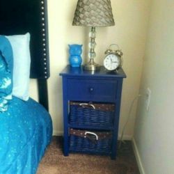 Two Blue Night Stands With Two Lamps 