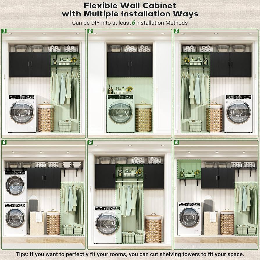 Modern white 65''W Laundry Cabinet with 2 Doors & Shelves, Reversible Build in Medicine Cabinet with Shelf Towers, Small Storage Cabinet for