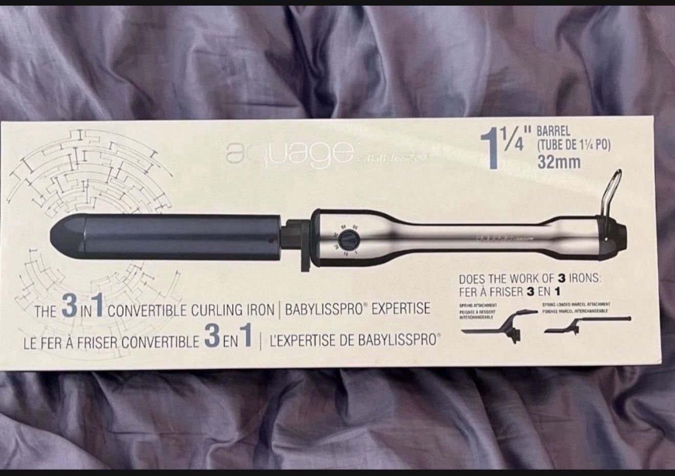AQUAGE BY BABYLISS PRO 3 In 1 CONVERTIBLE CURLING IRON 1 1/4” BNIB
