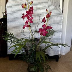 Large 44” Statement Artificial Orchid Arrangement in Heavy Ceramic Planter – Modern Tropical Decor