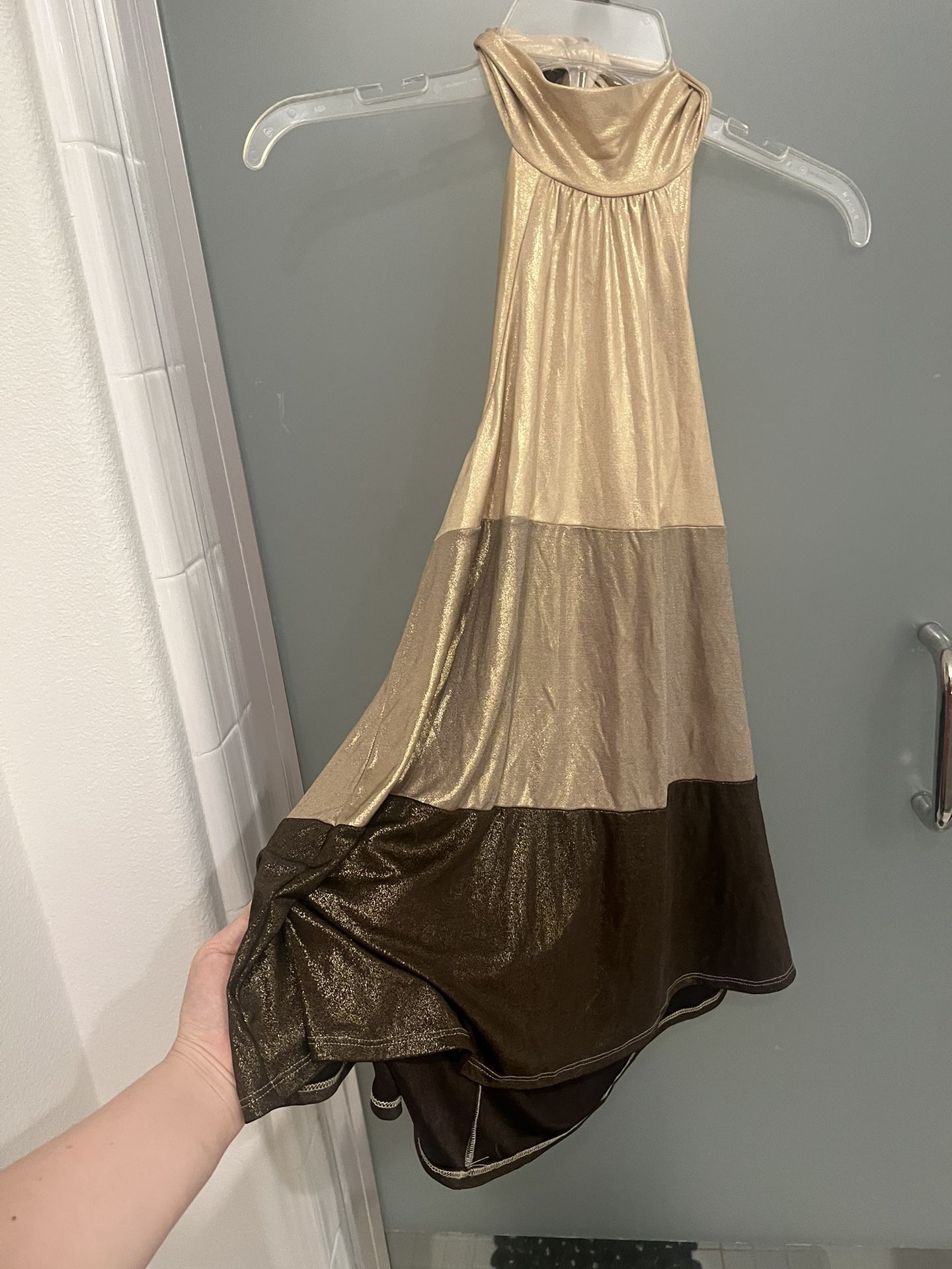 Gold Color Block Shimmer Halter Top