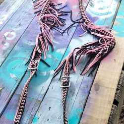 Tough-1 Knotted Competition Rein with Fringe - Pink