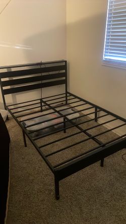 Full size bed frame with led lights on headboard with remote