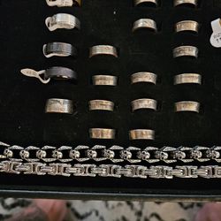 Skull Biker Bracelet And Coin Rings 