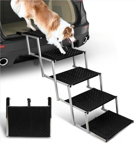 Portable Folding Dog Stairs for Cars, SUVs, Trucks - Lightweight Pet Ramp for Large Dogs with Non-Slip Surface - Reinforced Steps Support Up to 200 l