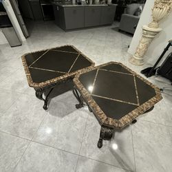 Black & Beige Marble Coffee & Side Table