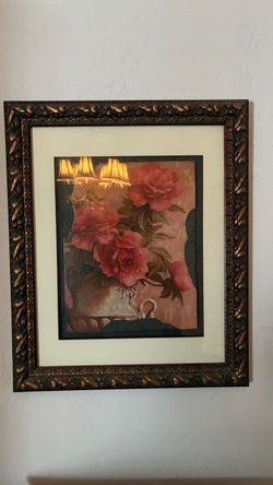Framed Floral Art Print with Ornate Bronze Frame