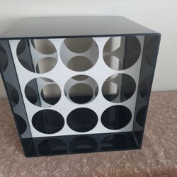 Mid Century Modern Smoked Plastic and White 9 Bottle Wine Rack.